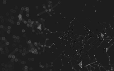 Soyut arkaplan. Çokgen şekilli molekül teknolojisi, noktaları ve çizgileri birleştiriyor. Bağlantı yapısı. Büyük veri görselleştirmesi. 