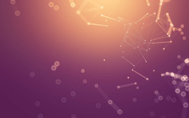 Soyut arkaplan. Çokgen şekilli molekül teknolojisi, noktaları ve çizgileri birleştiriyor. Bağlantı yapısı. Büyük veri görselleştirmesi.