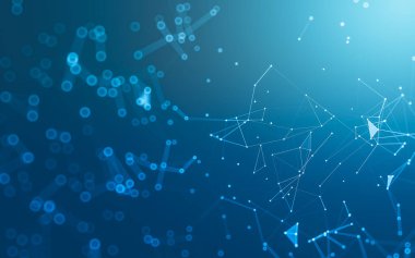 Soyut arkaplan. Çokgen şekilli molekül teknolojisi, noktaları ve çizgileri birleştiriyor. Bağlantı yapısı. Büyük veri görselleştirmesi.