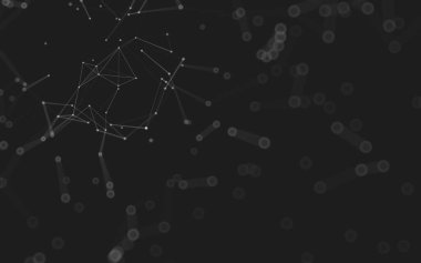 Soyut arkaplan. Çokgen şekilli molekül teknolojisi, noktaları ve çizgileri birleştiriyor. Bağlantı yapısı. Büyük veri görselleştirmesi. 