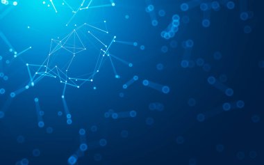 Soyut arkaplan. Çokgen şekilli molekül teknolojisi, noktaları ve çizgileri birleştiriyor. Bağlantı yapısı. Büyük veri görselleştirmesi.