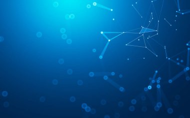 Soyut arkaplan. Çokgen şekilli molekül teknolojisi, noktaları ve çizgileri birleştiriyor. Bağlantı yapısı. Büyük veri görselleştirmesi.