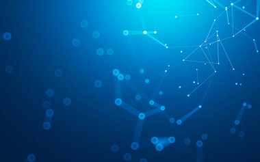 Soyut arkaplan. Çokgen şekilli molekül teknolojisi, noktaları ve çizgileri birleştiriyor. Bağlantı yapısı. Büyük veri görselleştirmesi.