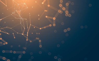 Soyut arkaplan. Çokgen şekilli molekül teknolojisi, noktaları ve çizgileri birleştiriyor. Bağlantı yapısı. Büyük veri görselleştirmesi.