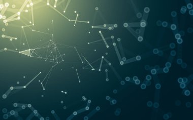 Soyut arkaplan. Çokgen şekilli molekül teknolojisi, noktaları ve çizgileri birleştiriyor. Bağlantı yapısı. Büyük veri görselleştirmesi.