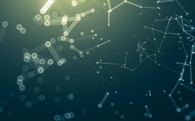 Soyut arkaplan. Çokgen şekilli molekül teknolojisi, noktaları ve çizgileri birleştiriyor. Bağlantı yapısı. Büyük veri görselleştirmesi.