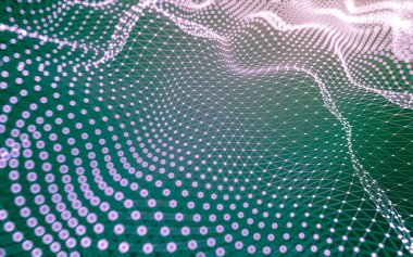 Soyut arkaplan. Çokgen şekilli molekül teknolojisi, noktaları ve çizgileri birleştiriyor. Bağlantı yapısı. Büyük veri görselleştirmesi.