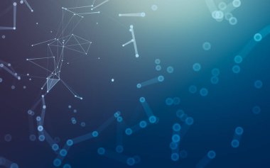 Soyut arkaplan. Çokgen şekilli molekül teknolojisi, noktaları ve çizgileri birleştiriyor. Bağlantı yapısı. Büyük veri görselleştirmesi.