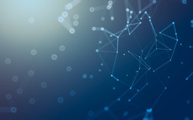 Soyut arkaplan. Çokgen şekilli molekül teknolojisi, noktaları ve çizgileri birleştiriyor. Bağlantı yapısı. Büyük veri görselleştirmesi.