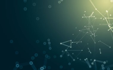 Soyut arkaplan. Çokgen şekilli molekül teknolojisi, noktaları ve çizgileri birleştiriyor. Bağlantı yapısı. Büyük veri görselleştirmesi.