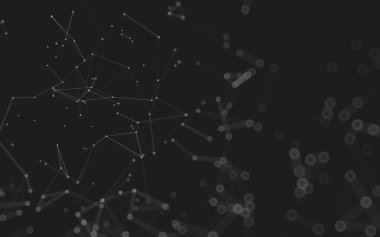 Soyut arkaplan. Çokgen şekilli molekül teknolojisi, noktaları ve çizgileri birleştiriyor. Bağlantı yapısı. Büyük veri görselleştirmesi. 