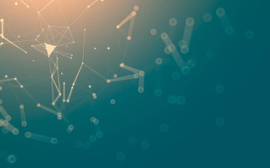 Soyut arkaplan. Çokgen şekilli molekül teknolojisi, noktaları ve çizgileri birleştiriyor. Bağlantı yapısı. Büyük veri görselleştirmesi.