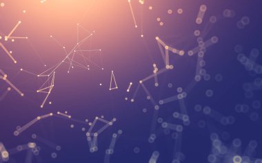 Soyut arkaplan. Çokgen şekilli molekül teknolojisi, noktaları ve çizgileri birleştiriyor. Bağlantı yapısı. Büyük veri görselleştirmesi.