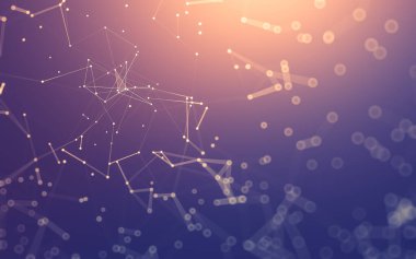 Soyut arkaplan. Çokgen şekilli molekül teknolojisi, noktaları ve çizgileri birleştiriyor. Bağlantı yapısı. Büyük veri görselleştirmesi.