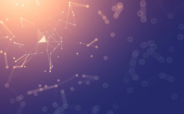 Soyut arkaplan. Çokgen şekilli molekül teknolojisi, noktaları ve çizgileri birleştiriyor. Bağlantı yapısı. Büyük veri görselleştirmesi.