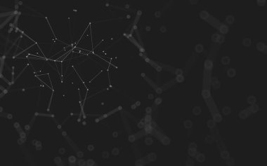 Soyut arkaplan. Çokgen şekilli molekül teknolojisi, noktaları ve çizgileri birleştiriyor. Bağlantı yapısı. Büyük veri görselleştirmesi. 