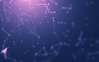 Soyut arkaplan. Çokgen şekilli molekül teknolojisi, noktaları ve çizgileri birleştiriyor. Bağlantı yapısı. Büyük veri görselleştirmesi.