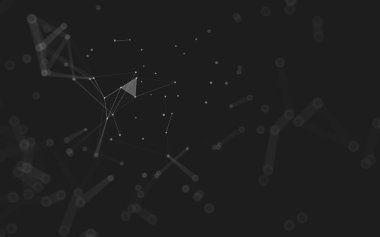 Soyut arkaplan. Çokgen şekilli molekül teknolojisi, noktaları ve çizgileri birleştiriyor. Bağlantı yapısı. Büyük veri görselleştirmesi. 