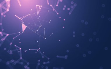 Soyut arkaplan. Çokgen şekilli molekül teknolojisi, noktaları ve çizgileri birleştiriyor. Bağlantı yapısı. Büyük veri görselleştirmesi.