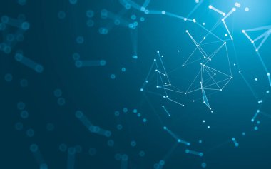 Soyut arkaplan. Çokgen şekilli molekül teknolojisi, noktaları ve çizgileri birleştiriyor. Bağlantı yapısı. Büyük veri görselleştirmesi.