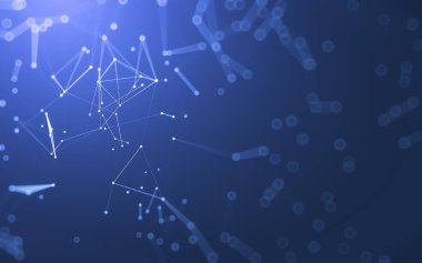 Soyut arkaplan. Çokgen şekilli molekül teknolojisi, noktaları ve çizgileri birleştiriyor. Bağlantı yapısı. Büyük veri görselleştirmesi.