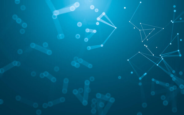 Абстрактный фон. Технология молекул с полигональными формами, соединяющими точки и линии. Структура соединения. Визуализация больших данных.