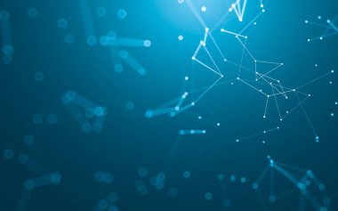 Soyut arkaplan. Çokgen şekilli molekül teknolojisi, noktaları ve çizgileri birleştiriyor. Bağlantı yapısı. Büyük veri görselleştirmesi.