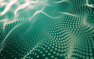 Soyut arkaplan. Çokgen şekilli molekül teknolojisi, noktaları ve çizgileri birleştiriyor. Bağlantı yapısı. Büyük veri görselleştirmesi.