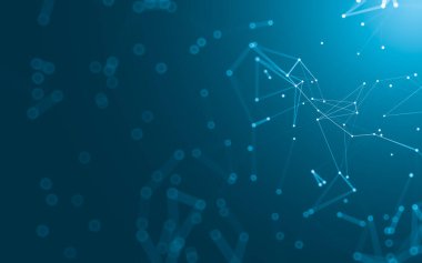 Soyut arkaplan. Çokgen şekilli molekül teknolojisi, noktaları ve çizgileri birleştiriyor. Bağlantı yapısı. Büyük veri görselleştirmesi.