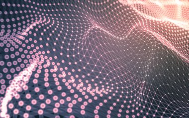 Soyut arkaplan. Çokgen şekilli molekül teknolojisi, noktaları ve çizgileri birleştiriyor. Bağlantı yapısı. Büyük veri görselleştirmesi.