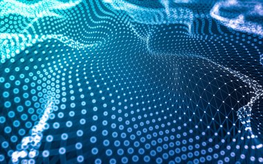 Soyut arkaplan. Çokgen şekilli molekül teknolojisi, noktaları ve çizgileri birleştiriyor. Bağlantı yapısı. Büyük veri görselleştirmesi.