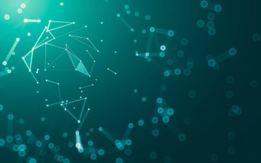 Soyut arkaplan. Çokgen şekilli molekül teknolojisi, noktaları ve çizgileri birleştiriyor. Bağlantı yapısı. Büyük veri görselleştirmesi.