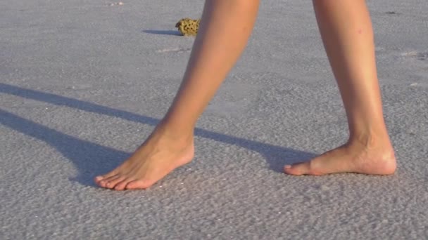 足は硬化塩の外に地面に行く — ストック動画