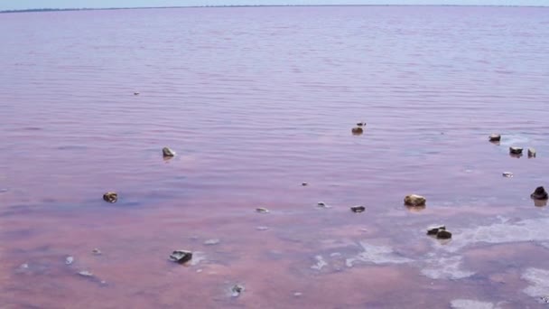 Rode water, zoute plas in de Krim zomer dag — Stockvideo