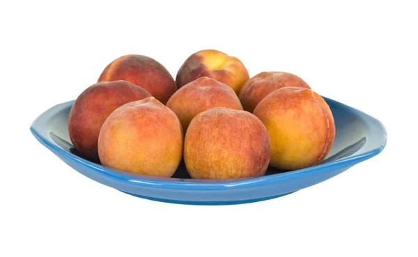 Fresh Peaches Blue Plate Isolated Clipping Path Included — Stock Photo, Image
