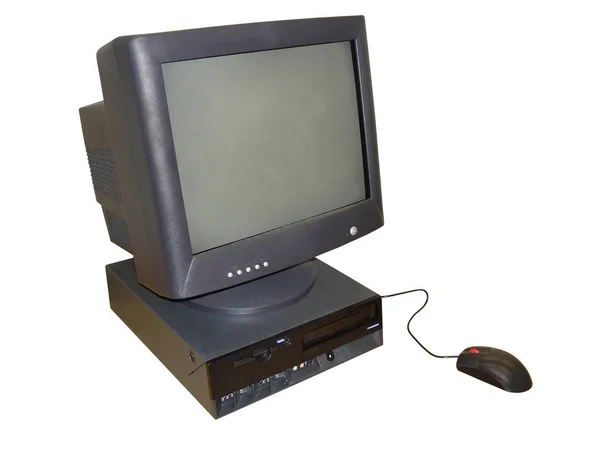 Office Desktop Черным Crt Monitor Колесом Прокрутки Mouse Изолированный Замкнутый — стоковое фото