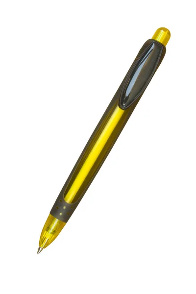 自动圆珠笔与棕色和黄色修剪 孤立的剪切路径 — 图库照片