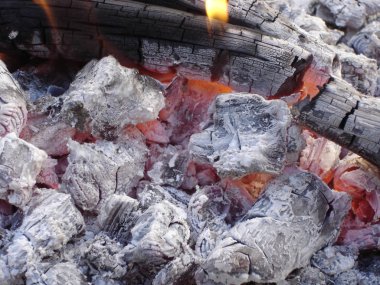 Sıcak alevler ve siyah beyaz kül ahşap günlükleri yandı