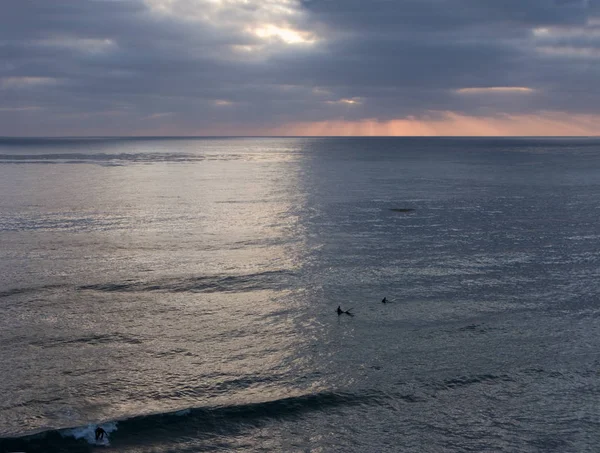 Brave Surfers Enjoying Waves Sunset Del Mar Shores — Stock Photo, Image