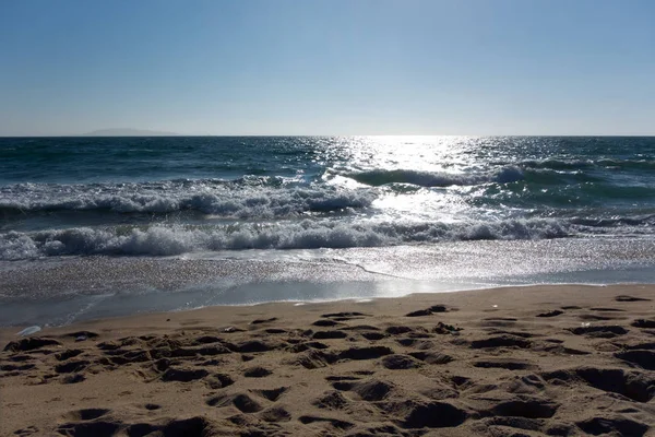 Světla Vzdálených Normanské Ostrovy Směrem Mokrý Písek Mandalay Beach Oxnard — Stock fotografie