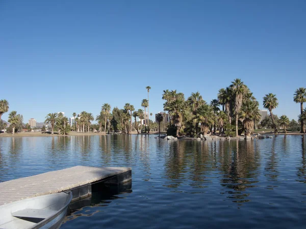 Vista Ciudad Phoenix Downtown Desde Lago Encanto Park — Foto de Stock