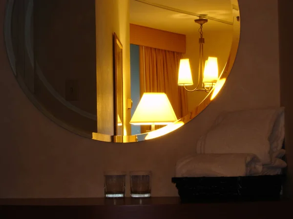 Mirror reflection of ceiling and floor lights