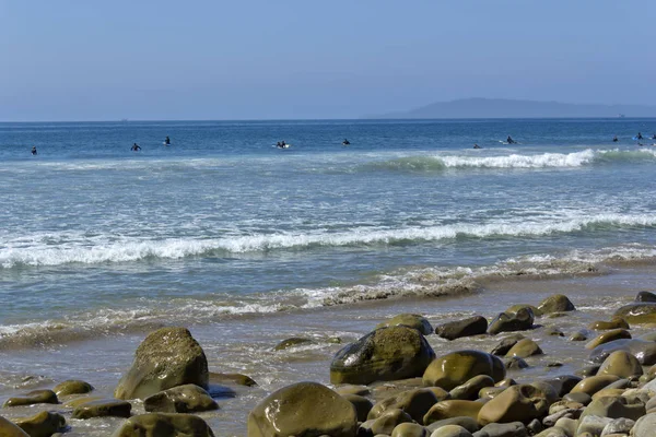 Catching Big Waves Ventura City Beach Distant Channels Islands Southern — Stock Photo, Image