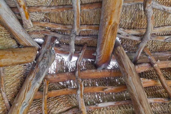 Antiguo Techo Hawaiano Refugio Hale Hecho Paja Palma Ventilador —  Fotos de Stock