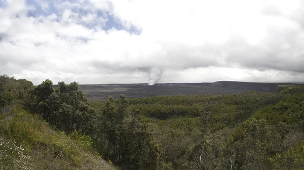 Caldera Kilauea Toppmötet Med Stigande Vulkan Rök Moln Big Island — Stockfoto