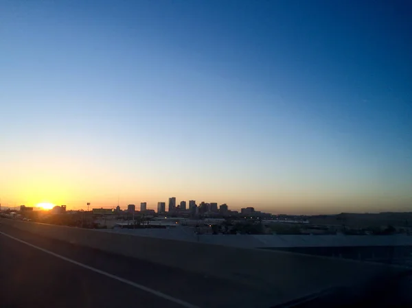 Downtown Silhouette Arizona Capital City Phoenix Early Hours Seen Interstate — Stock Photo, Image