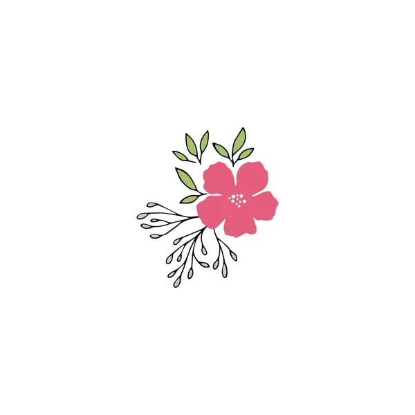 Ramo floral dibujado a mano. Flores y hojas en elegante arreglo . — Vector de stock