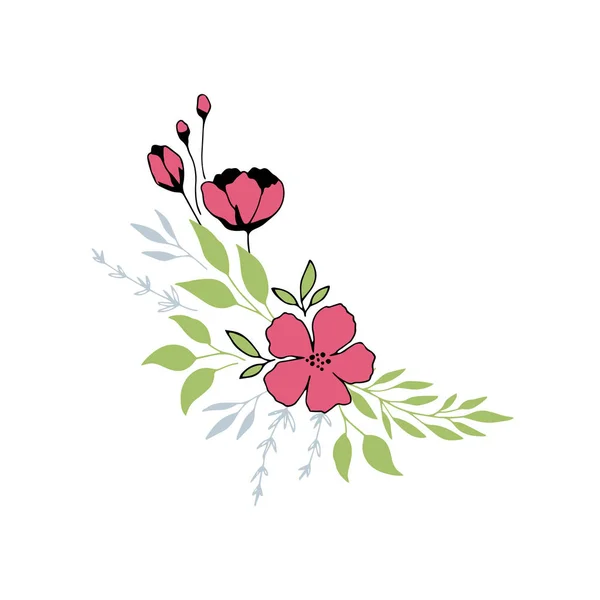 Ręcznie rysowane bukiet kwiatów. Kwiatów i liści w eleganckiej aranżacji. — Wektor stockowy