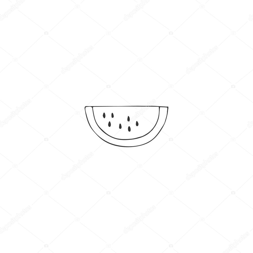 Vector hand drawn isolated element, a watermelon. For badges, labels, logotypes and branding business identity. Perfect for grocery store, tropical bar, cafe or shop.