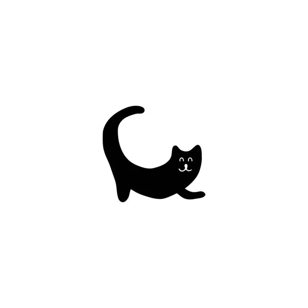 Ícone desenhado à mão vetorial, silhueta de um gato preto. Logotipo elemento para negócios relacionados com animais de estimação . —  Vetores de Stock